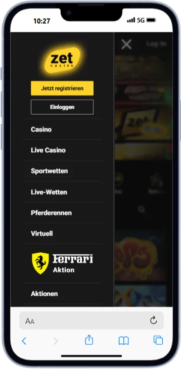ZetCasino App Navigation