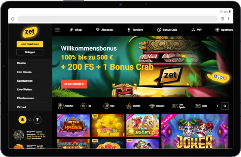 Zet Casino App auf mobilem Gerät