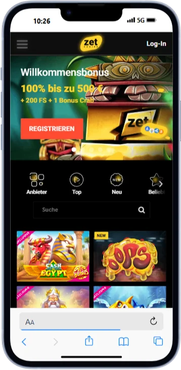 ZetCasino iOS Mobile App Beispiel