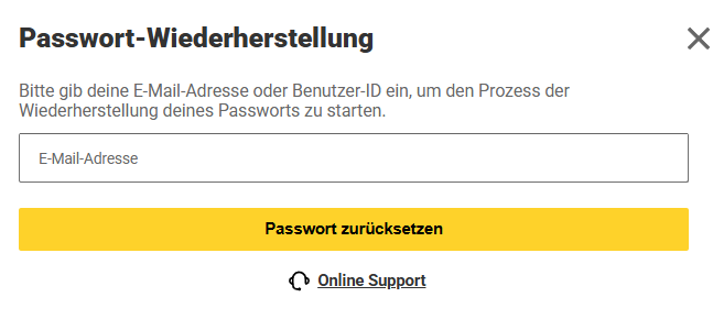 Fenster zur Passwortwiederherstellung