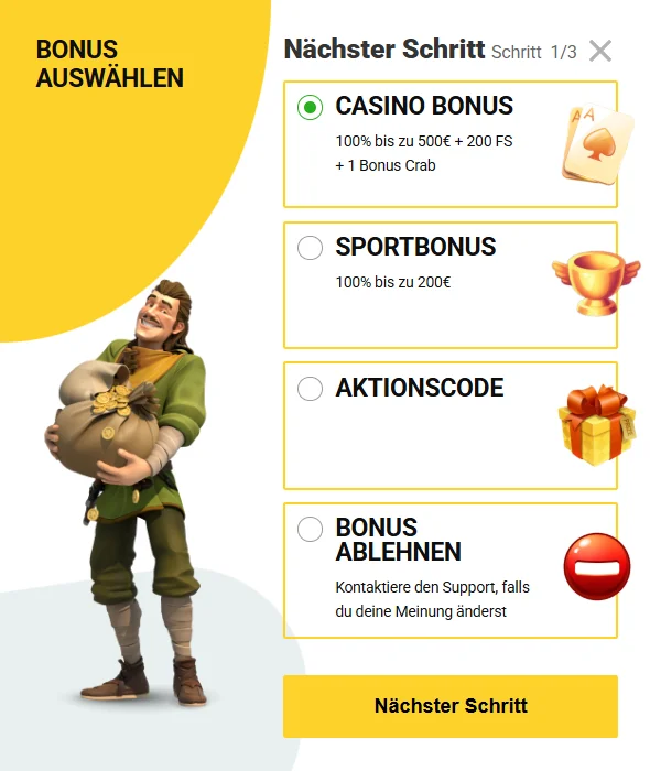 Zet Casino Registrierung Schritt 1