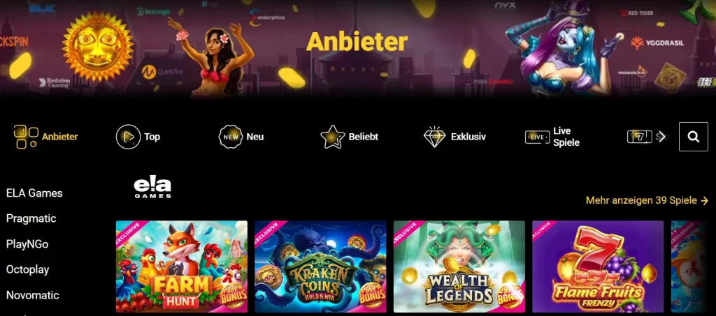 Spiele und Anbieter bei Zet Online Casino